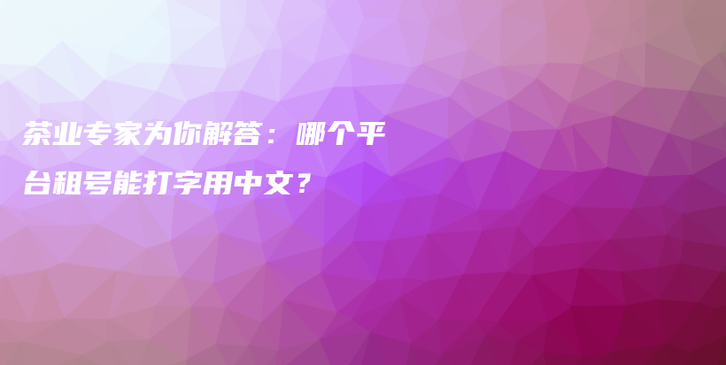 茶業(yè)專家為你解答：哪個平臺租號能打字用中文？插圖