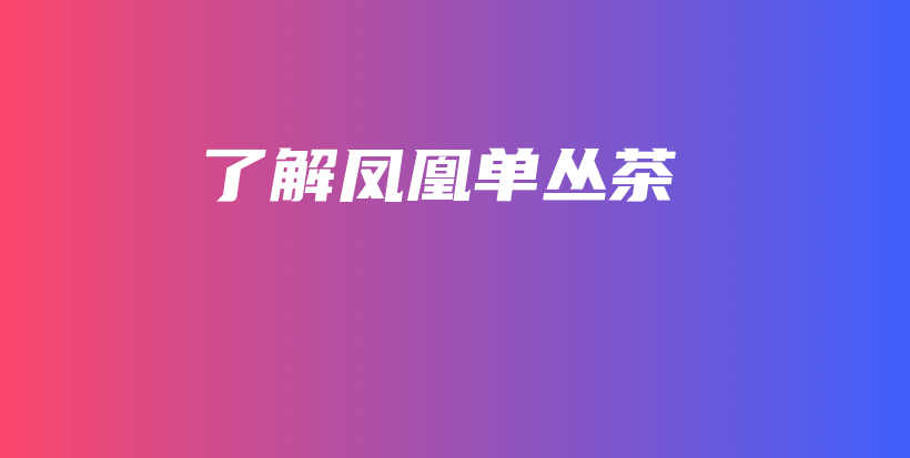 了解鳳凰單叢茶插圖