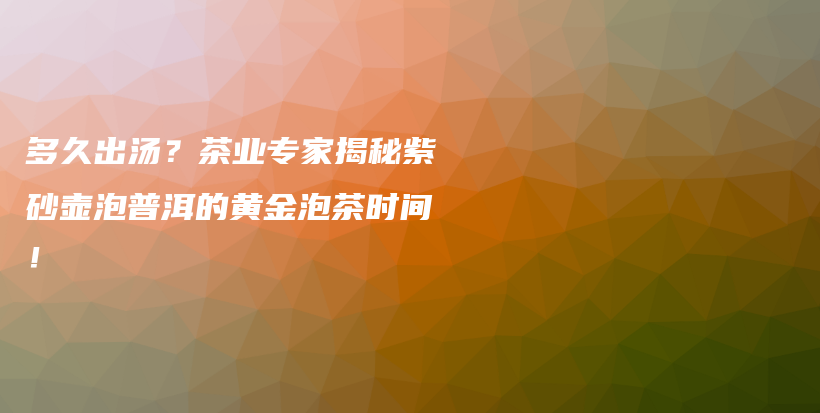 多久出湯？茶業(yè)專(zhuān)家揭秘紫砂壺泡普洱的黃金泡茶時(shí)間！插圖